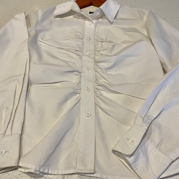 ANNE KLEIN WHITE BUTTON DOWN WOMEN'S BLOUSE W/RUCHING SZ  8 - Picture 2 of 5